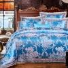 Luxury Ice Blue and Grey Floral Pattern Vintage Lace Design Sequin Shabby Chic Jacquard Satin Fabric Full, Queen Size Bedding Sets