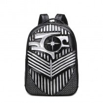 Punk Style Metallic Silver and Black Leather Masculine Travel Laptop Backpack Personalized Embossed Tactical Cool Boys School Campus Bag