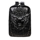 Personalized Black Patent Leather Rivet Studded Cool Men Large Travel Backpack Punk Animal Embossed Cape Buffalo School Campus Book Bag