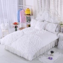 Elegant Girls Snow White Victorian Lace Gathered Design Wedding Themed Boutique Cotton Twin, Full, Queen Size Bedding Sets