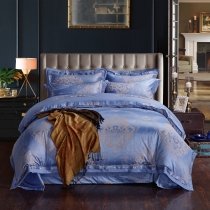 Royal Blue and Gold Gothic Pattern Victorian Style Luxury Jacquard Satin Full, Queen Size Bedding Sets