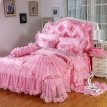 Girls Hot Pink Lace Design Sophisticated Elegant Modern Chic Feminine Feel Twin, Full, Queen Size Bedding Sets