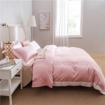 Pink and Beige Luxury Embroidered Border Simply Shabby Chic Noble Excellence Villa Egyptian Cotton Full, Queen Size Bedding Sets