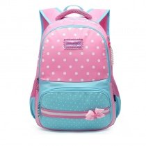 Turquoise White and Pink Polyester Bow Girls Pupil School Book Bag Girly Polka Dot Print Preppy Campus Backpack