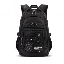 Black and White Polyester Boys Pupil School Book Bag Glow in the Dark Star Circle Monogrammed Print Kids Campus Backpack