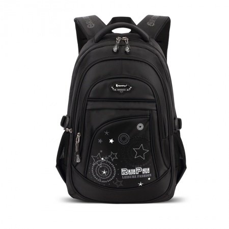 Black and White Polyester Boys Pupil School Book Bag Glow in the Dark Star Circle Monogrammed Print Kids Campus Backpack