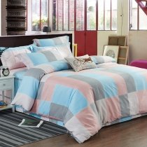 Teen Vogue Aqua Coral and Gray Geometric Plaid Print Simply Chic Unique Soft Full, Queen Size Bedding Sets