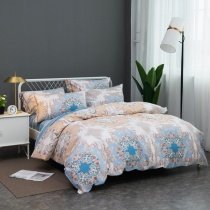 Gold White Blue and Khaki Brown Tribal and Scroll Print Bohemian Baroque Style Vintage Shabby Chic Full, Queen Size Bedding Sets