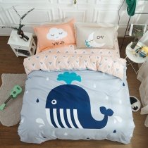 Light Gray White and Navy Blue Whale and Raindrop Print Marine Life Ocean Animal Themed Twin, Full Size Bedding Sets