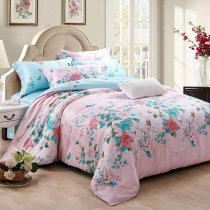 Beautiful Pastel Turquoise White Red Green and Blush Pink Butterfly and Garden Flower Print Fancy Girls Full, Queen Size Bedding Sets