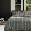 Navy Blue Orange and Lime Green Vertical Stripe Plaid and Mushroom Print Unique Adults Full, Queen Size Bedding Sets