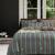 Navy Blue Orange and Lime Green Vertical Stripe Plaid and Mushroom Print Unique Adults Full, Queen Size Bedding Sets