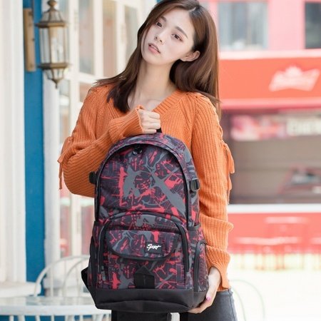 Oversized Coral Orange and Gray Oxford Junior Campus Book Bag Preppy Style Anti Theft Zipper Large Boys High School Backpack