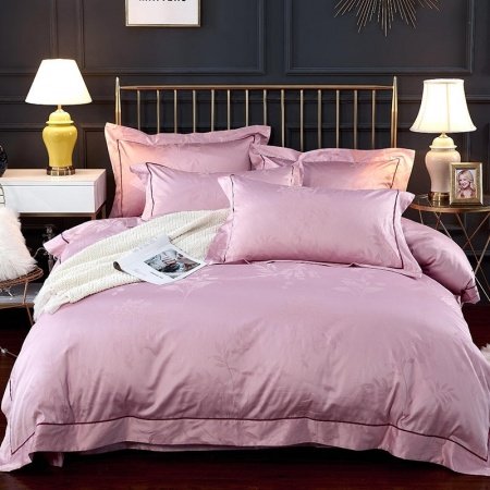 Pale Pink Jacquard Satin Gorgeous Noble Excellence Full, Queen Size Bedding Sets