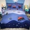 Blue Boat Print Ocean Themed Nautical Style Twin, Full, Queen Size Bedding Sets for Kids Children Boys