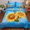 Yellow Orange and Blue Beautiful Sunflower Full, Queen Size Bedding Sets