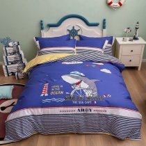 Blue and White Ocean Themed Shark Pattern Nautical Style Kids Twin, Full Size Bedding Sets