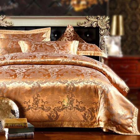 Gold Luxury and Noble Classic Royal Tribal Baroque Style Western Jacquard Design Full, Queen Size Bedding Sets