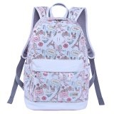 Pink Canvas White Leather Trim Vogue Paris Themed Eiffel Tower and Graffiti Print School Backpack Durable Sewing Pattern Travel Bag