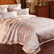 Camel and Grey Tribal Print Gothic Pattern Sequin Retro Style Royal Prince Luxury Satin Jacquard Design Full, Queen Size Bedding Sets