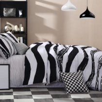Black and White Luxury Zebra Stripe Print Contemporary Simply Abstract Design Boys, Adult 100% Cotton Damask Full, Queen Size Bedding Sets