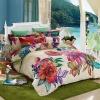 Turquoise Plum and Green Colorful Abstract Flower Rustic Style with Beige Background Durable 100% Brushed Cotton Full, Queen Size Bedding Sets