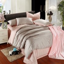 Plain Colored Light Pink and Grey Color Block Simply Chic Noble Excellence Luxury Girls 100% Tencel Full, Queen Size Bedding Sets