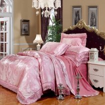 Girls Hot Pink Feather Pattern Girly Themed Luxury Lace Edge Jacquard Design Sequin Full, Queen Size Bedding Sets