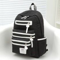 Black Canvas with White Leather Trim Color Blocking School Backpack Contracted Vogue Sewing Pattern Quilted 14 Inch Laptop Bag