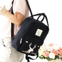 Black Canvas White Christmas Deer Girls Preppy School Book Bag Cute Animal Casual Travel Hiking Backpack Sewing Pattern 13 Inch Laptop Bag