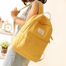 Durable Plain Amber Yellow Canvas Women Casual Hiking Travel Laptop Backpack Stylish Simply Chic Preppy Style Girls School Book Bag