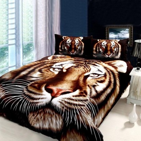 Black Brown and White Animal Themed Tiger Print Jungle Tales Full Size Kids Bedroom Bedding Sets