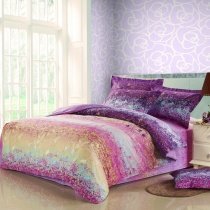 Aqua Blue Yellow Pink and Purple Beautiful Country Scene Full, Queen Size 100% Cotton Bedding Sets