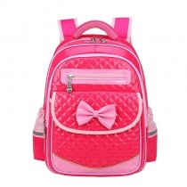 Durable Rose Red Faux Leather with Pink Bow Quilted Flap School Backpack Boutique Sewing Pattern Zipper Girls Preppy Campus Book Bag