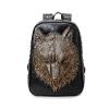 Personalized Black Leather Embossed Metallic Gold Wolf Head Boys School Book Bag Retro Punk Rock and Roll Rivet Studded Travel Backpack