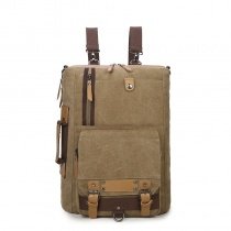 Durable Khaki Brown Canvas with Rust Leather Masculine Men Travel Laptop Backpack Vintage Rivet Studded Preppy School Campus Book Bag
