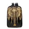 Durable Black Faux Leather with Metallic Gold Elephant Men Travel Laptop Backpack Punk Style Rivet Studded School Campus Book Bag