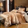Bronze and Grey Scroll and Paisley Pattern Vintage Lace Design Retro Style Boutique Jacquard Satin Full, Queen Size Bedding Sets