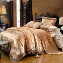 Bronze and Grey Scroll and Paisley Pattern Vintage Lace Design Retro Style Boutique Jacquard Satin Full, Queen Size Bedding Sets