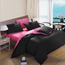 Black and Hot Pink Pure Colored Modern Chic Simply Reversible 100% Cotton Full, Queen, King Size Bedding Sets