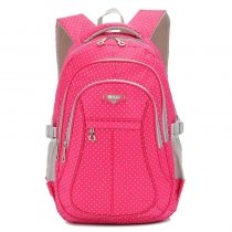 Durable Lightweight Waterproof Rose Red and White Nylon Girls School Backpack Stylish Polka Dot Print Zipper Preppy Campus Book Bag