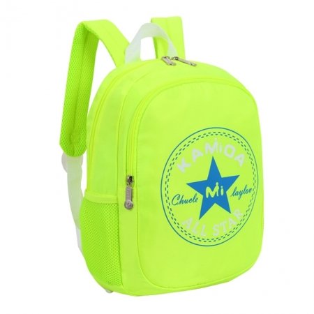 Upscale Neon Green Polyester Kids Preppy School Backpack Hipster Monogrammed Star Circle Print Simply Chic Pupil Campus Book Bag