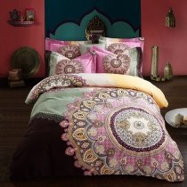 Purple Gold and Celeste Bohemian Gypsy Style Unique 100% Brushed Cotton Full, Queen Size Bedding Sets
