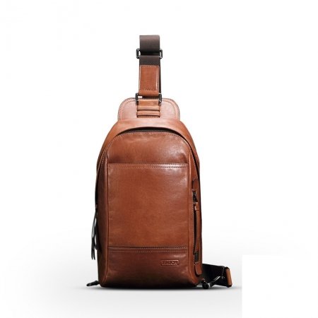 Vintage Brown Distressed Genuine Cowhide Leather Men Crossbody Shoulder Chest Bag Durable Anti Theft Casual Travel Sling Backpack
