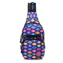Bohemian Colorful Nylon Women Small Crossbody Shoulder Chest Bag Korean Style Geometric Ikat Print Casual Travel Hiking Sling Backpack