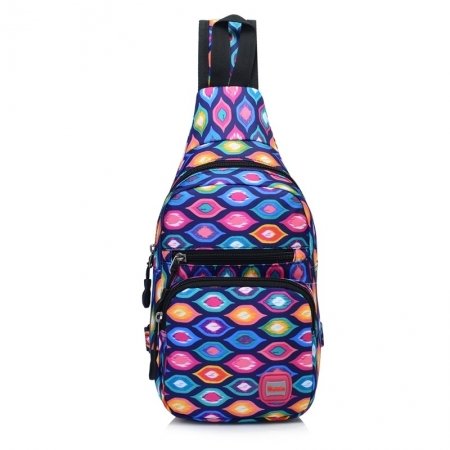 Bohemian Colorful Nylon Women Small Crossbody Shoulder Chest Bag Korean Style Geometric Ikat Print Casual Travel Hiking Sling Backpack