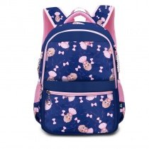 Royal Blue and Pink Polyester Elegant Girls Pupil School Book Bag Polka Dot Bow Heart Print Preppy Campus Backpack