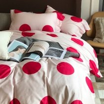 Hipster Beige and Red Large Polka Dot Print Simply Chic Soft Full, Queen Size Bedding Sets