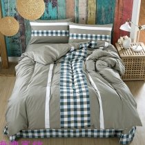 Gray White and Blue Gingham Plaid Print Contemporary Modern Chic Scottish Style Twin, Full, Queen Size Bedding Sets