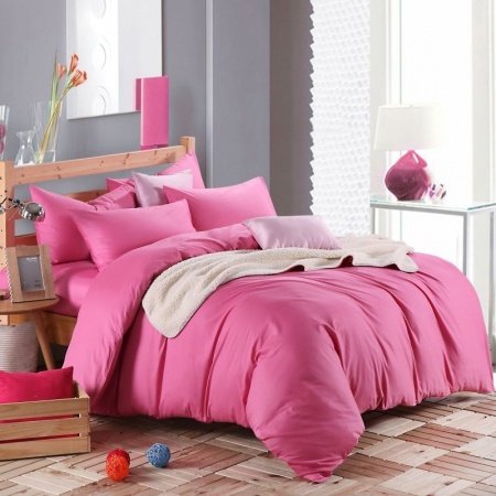 Plain Hot Pink Solid Color Simply Shabby Chic Girls Twin, Full, Queen Size Bedding Sets